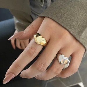Heart Ring Gold or Silver Adjustable Love Puffy Plated Gold Valentine's Dau New
